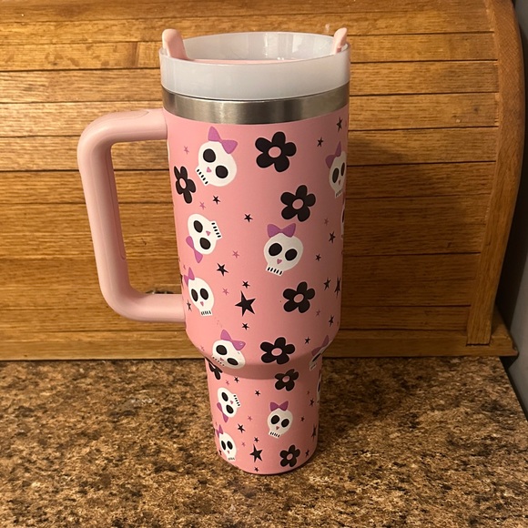 Katydid Stanley Pink Skull and Flower Thermos - Picture 2 of 7